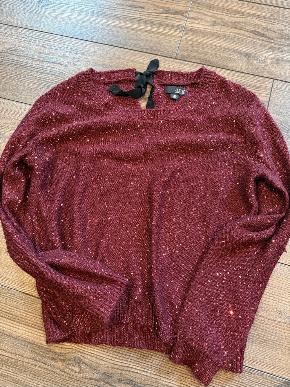 a.n.a Burgundy Crewneck Sweater with Back Tie